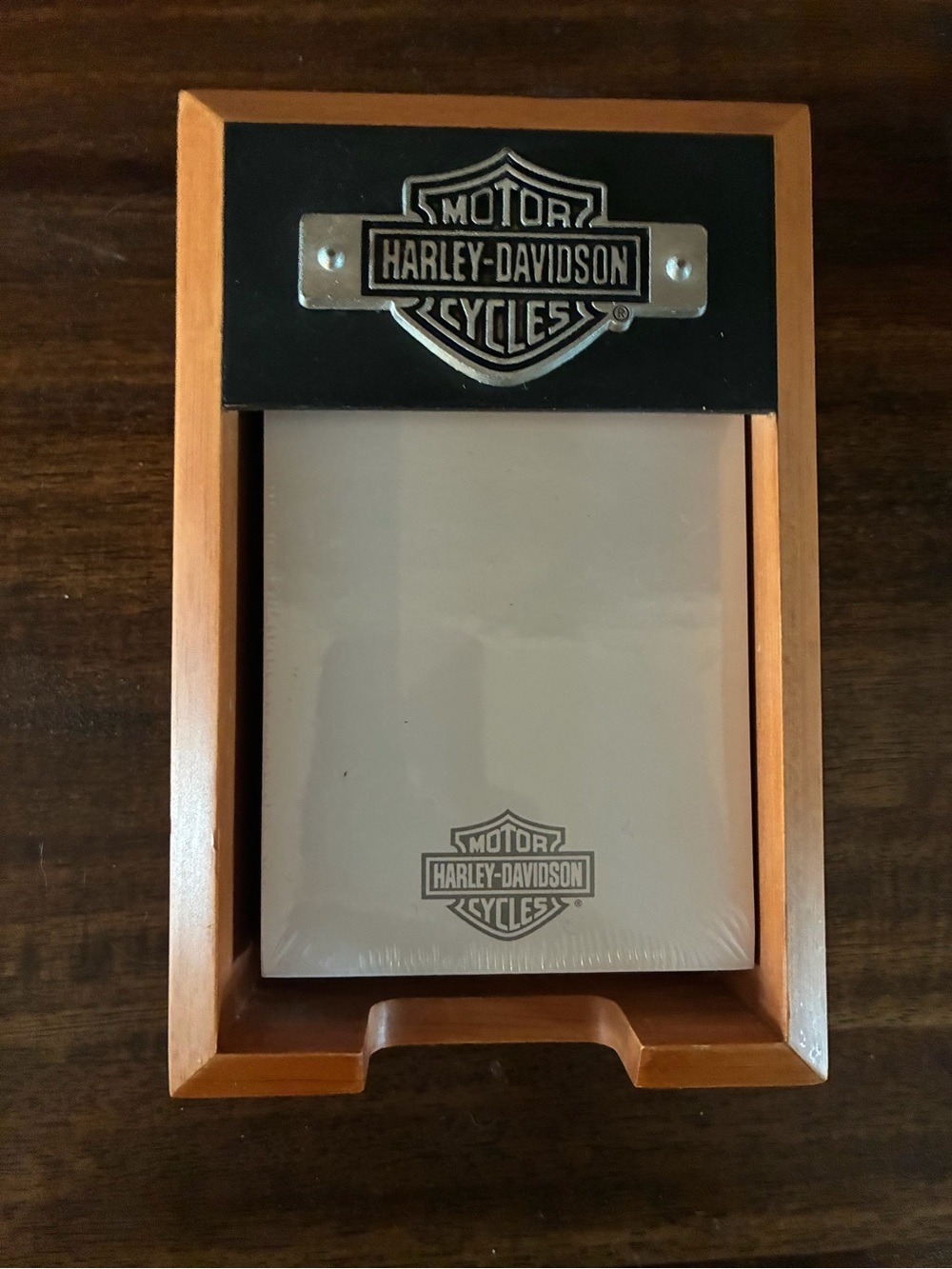 Harley-Davidson Black and Brown Wooden Memo Holder with Metal Logo